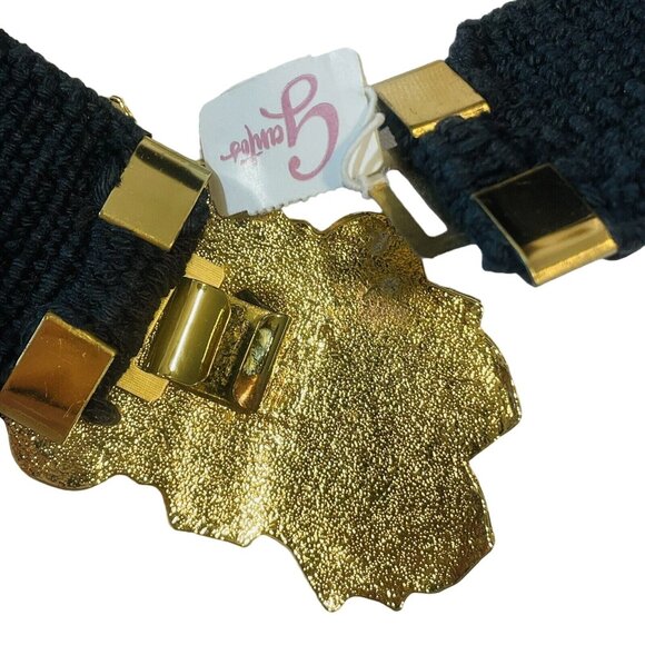 Vintage Gantos S Black Sequence Belt W Gold Bling Buckle Stretch 26” Or Bigger - Picture 10 of 13